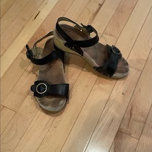 Dansko Black Wedge Sandals Size 8.5